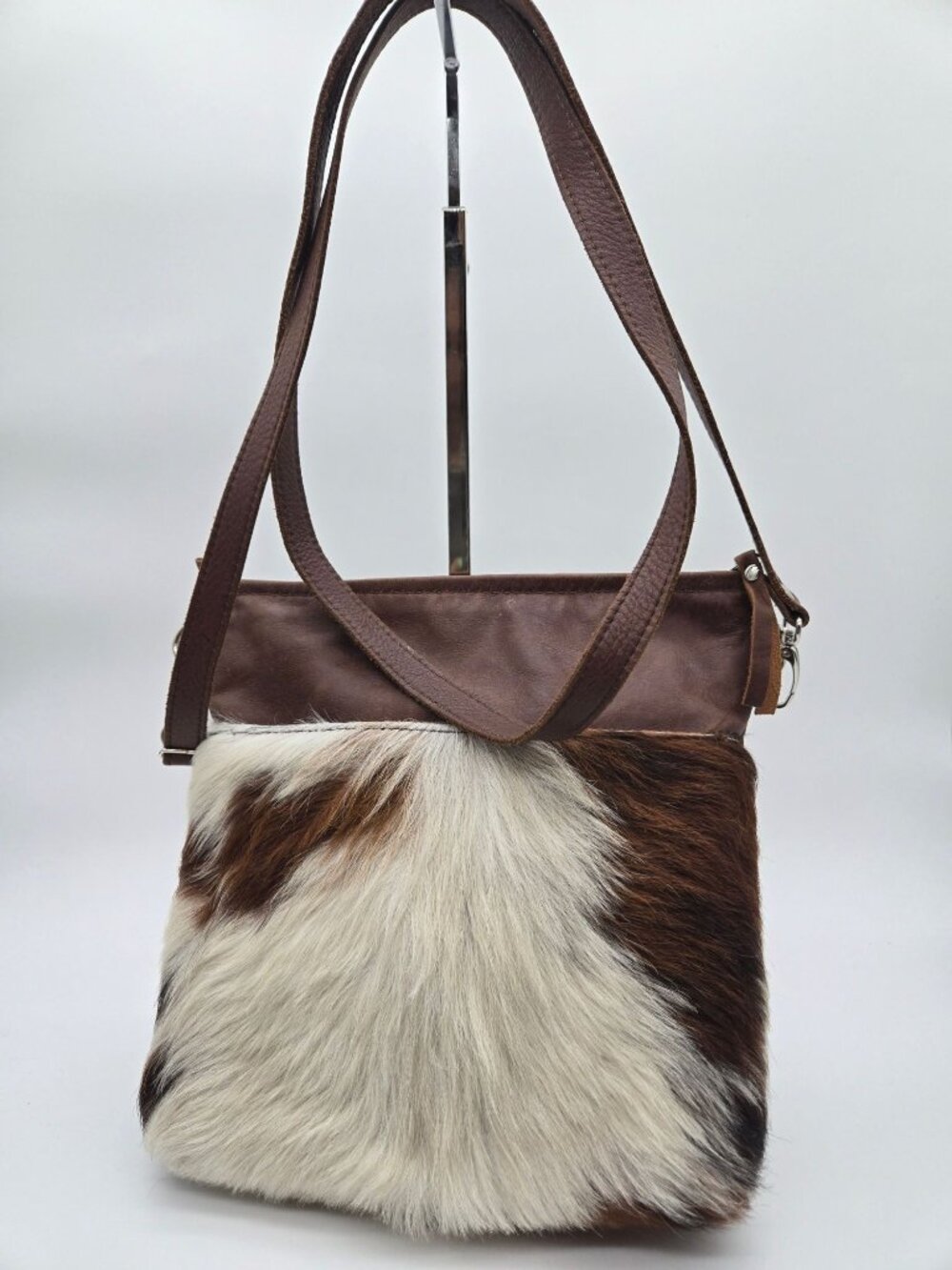 Leather Cowhide Fur Crossbody Bag Brown Haircalf Purse Western Boho Shoulder